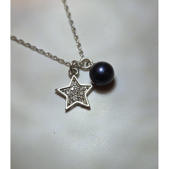 Vintage Sterling Silver Vantel Pearls Star & Blue Pearl Necklace 18" - Picture 5 of 5